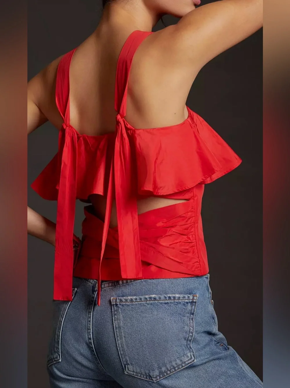 Maeve by Anthropologie Red Ruffle Open Back Sleeveless Blouse - Size 10
